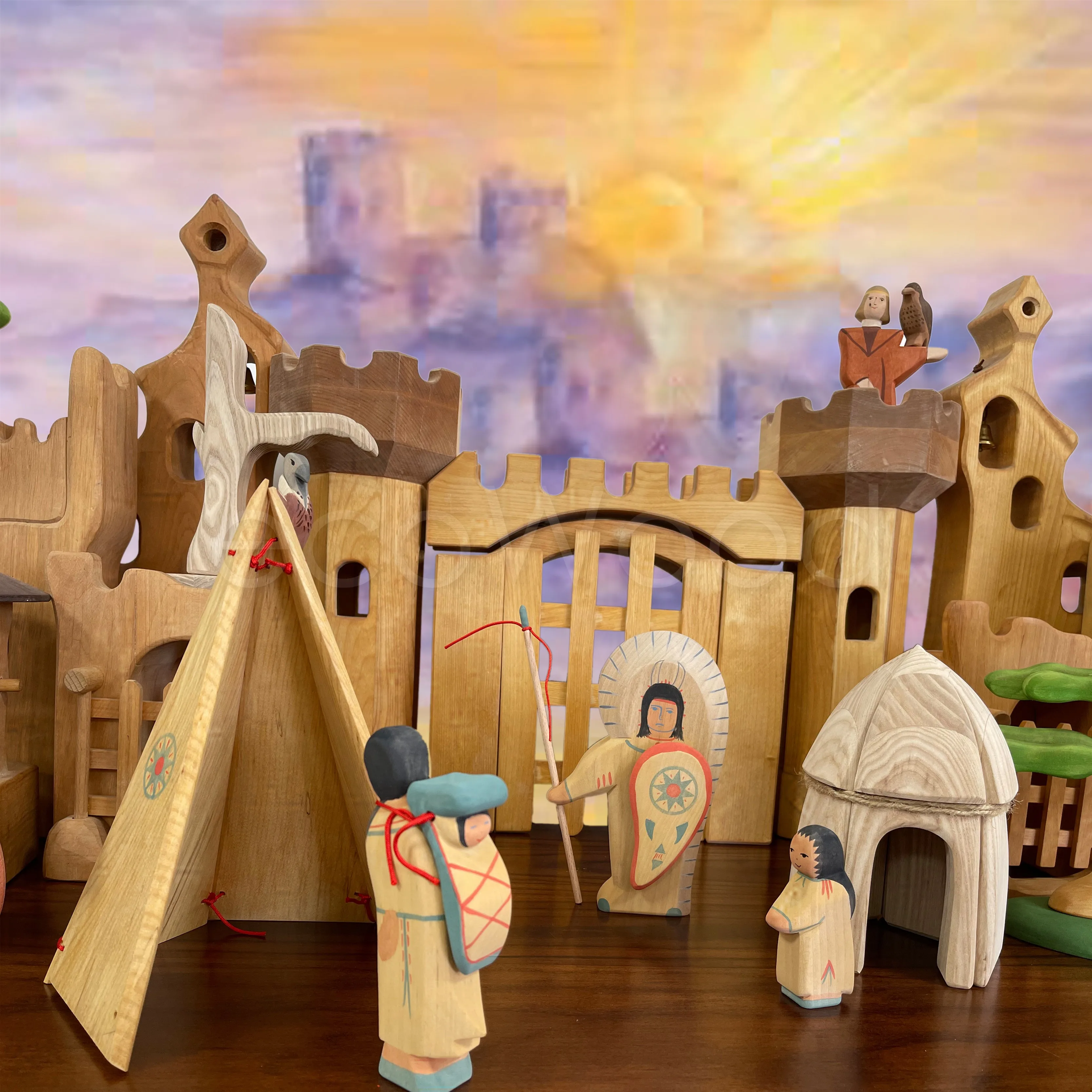 Escultura de madera, arquitectura artesanal, juguetes abiertos para niños, juegos sostenibles para bebés, desarrollo de la inteligencia infantil - imagen 3