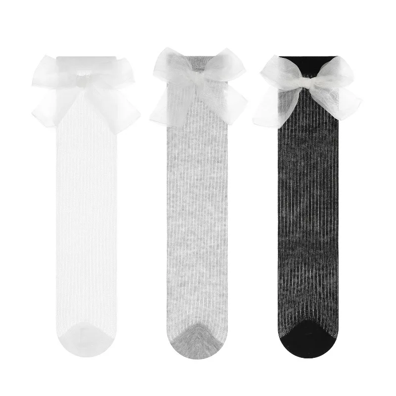 1 par de calcetines finos transpirables de verano para niños y niñas, dulce lazo de princesa, moda coreana, calcetín escolar de algodón suave para niños - imagen 5