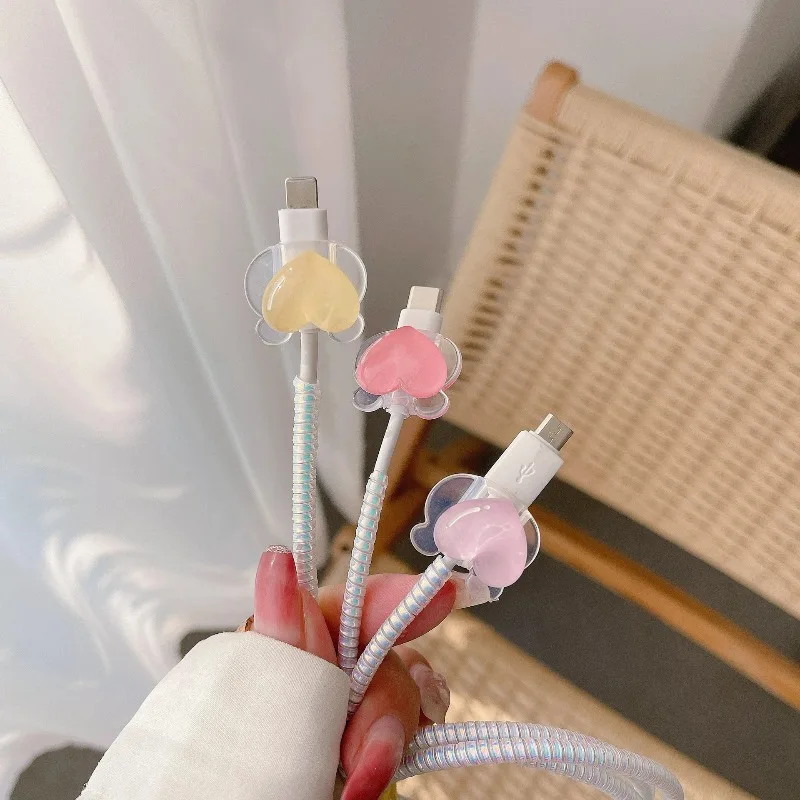 Enrollador para Protector de Cable de carga para niñas, protector de cargador de flores, cubierta Universal para Cable de carga de teléfono - imagen 2