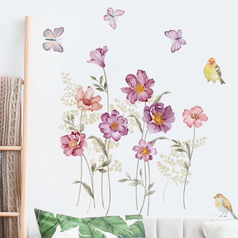 Pegatinas de pared de acuarela con mariposas y flores extraíbles - imagen 5