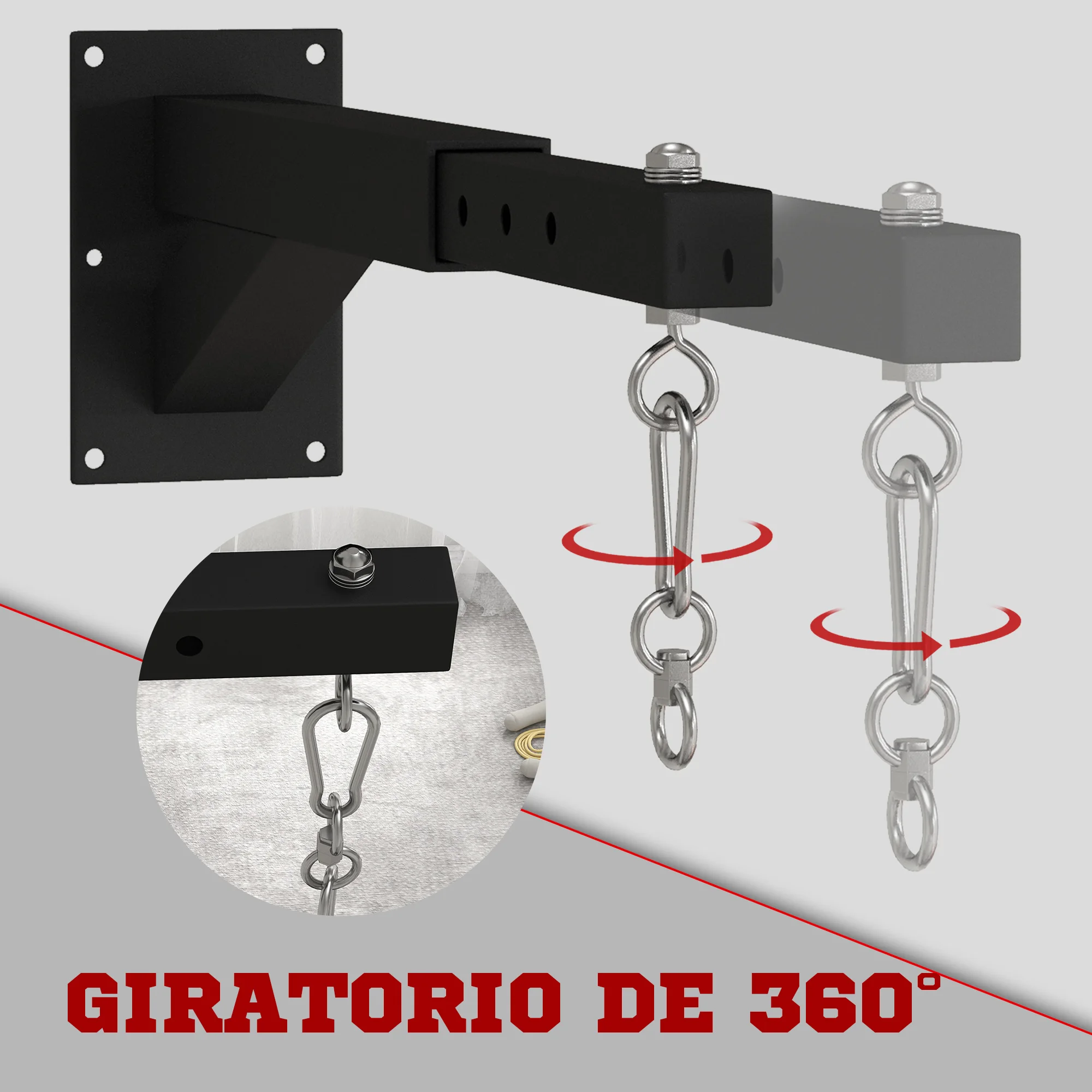 SPORTNOW Soporte Saco Boxeo de Pared con Distancia Ajustable de 45-65 cm Gancho Giratorio de 360° y Cadenas para Entrenamiento en Gimnasio y Hogar Carga 60 kg Negro - imagen 4