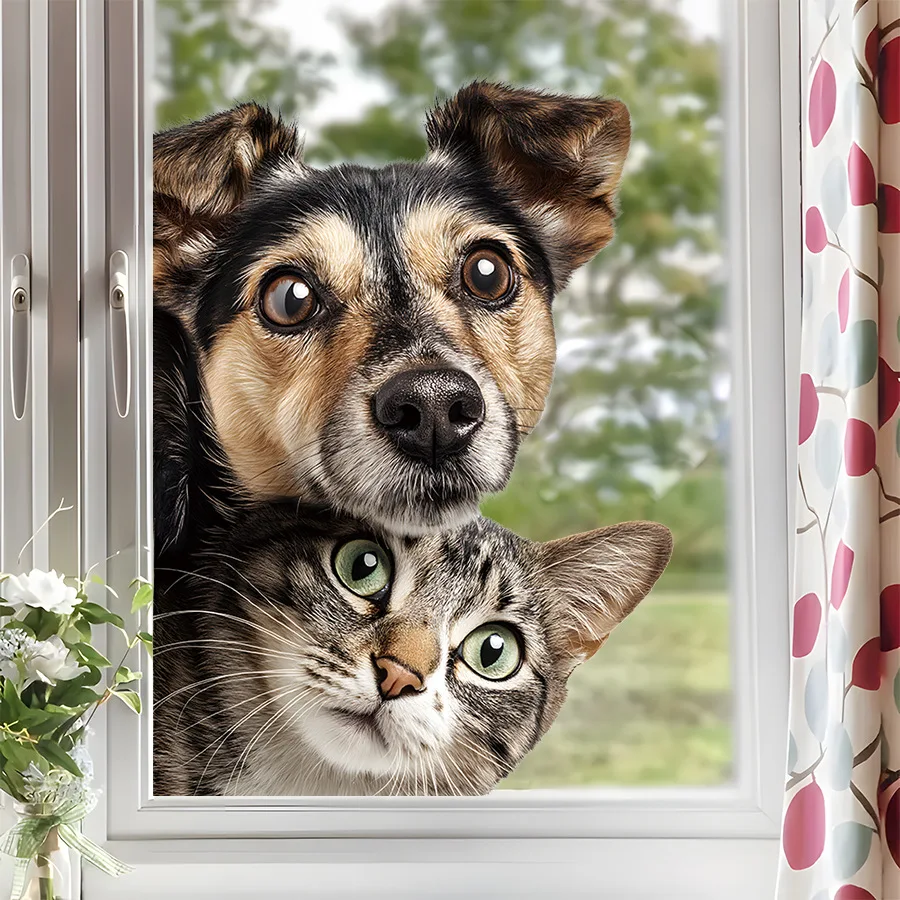 Gato, perro, animal, pegatinas electrostáticas para ventanas, pegatinas para ventanas de decoración de ventanas de vidrio para el hogar - imagen 5
