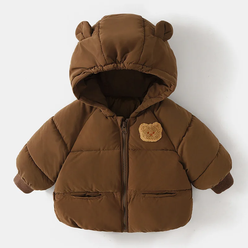 Abrigo de invierno de oso de dibujos animados para bebé, Chaqueta de algodón gruesa para niños y niñas, ropa con capucha para niños, prendas de vestir exteriores para nieve, disfraz coreano 1-6T - imagen 2