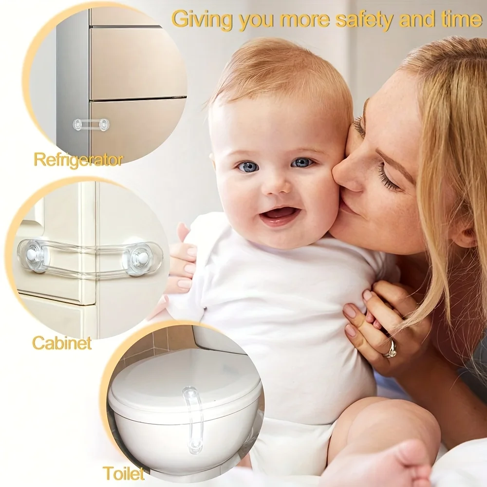 Cerraduras de seguridad para cajones para bebés, transparentes y ajustables, para gabinetes/cajones, evitan el pellizco de los niños, 10 Uds.