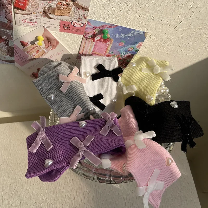 Calcetines para niña con lazo y perlas, calcetín escolar, accesorios de ropa, moda coreana, primavera y otoño, 1 par - imagen 2