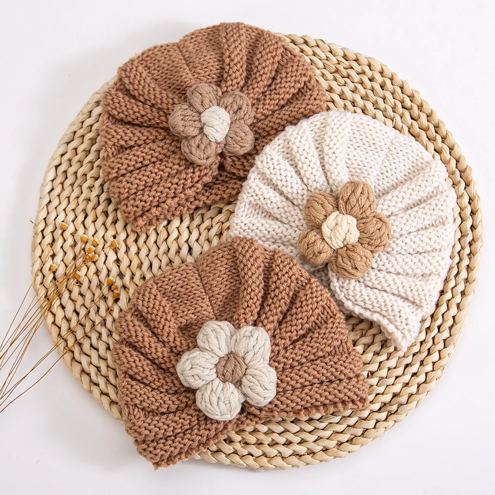 Turbante de ganchillo con flor para bebé – Invierno y otoño - imagen 4