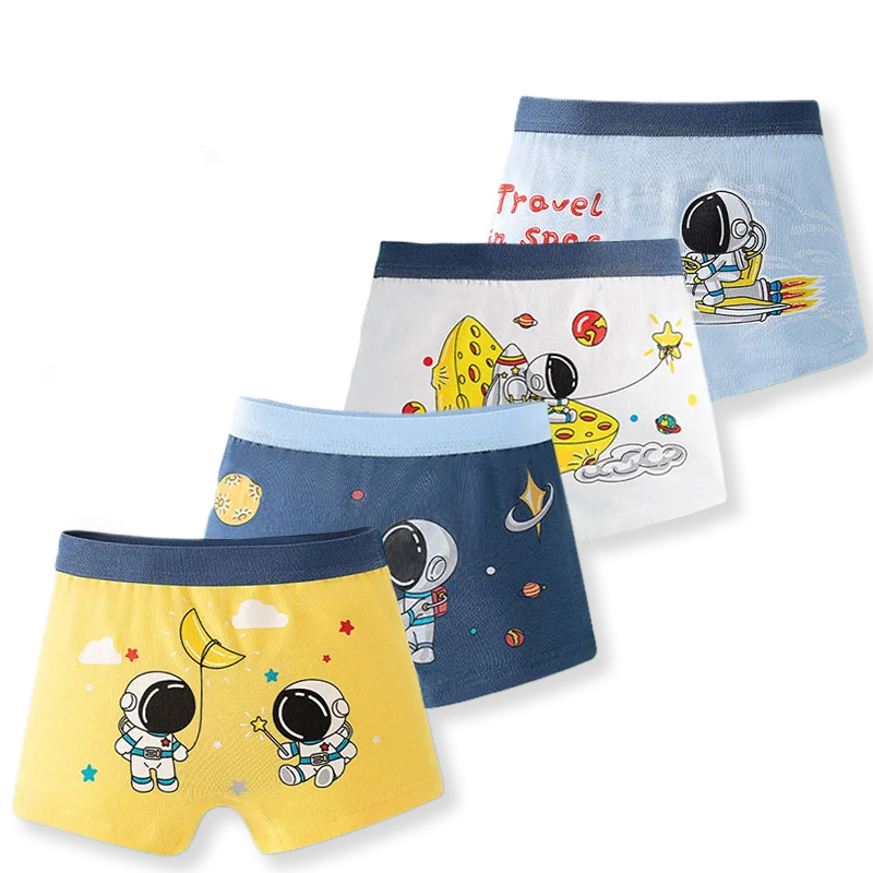 4 unids/lote 2-11T calzoncillos Boxer de algodón para niños ropa interior transpirable para niños galaxia astronauta dibujos animados niños bañadores pantalones cortos elásticos
