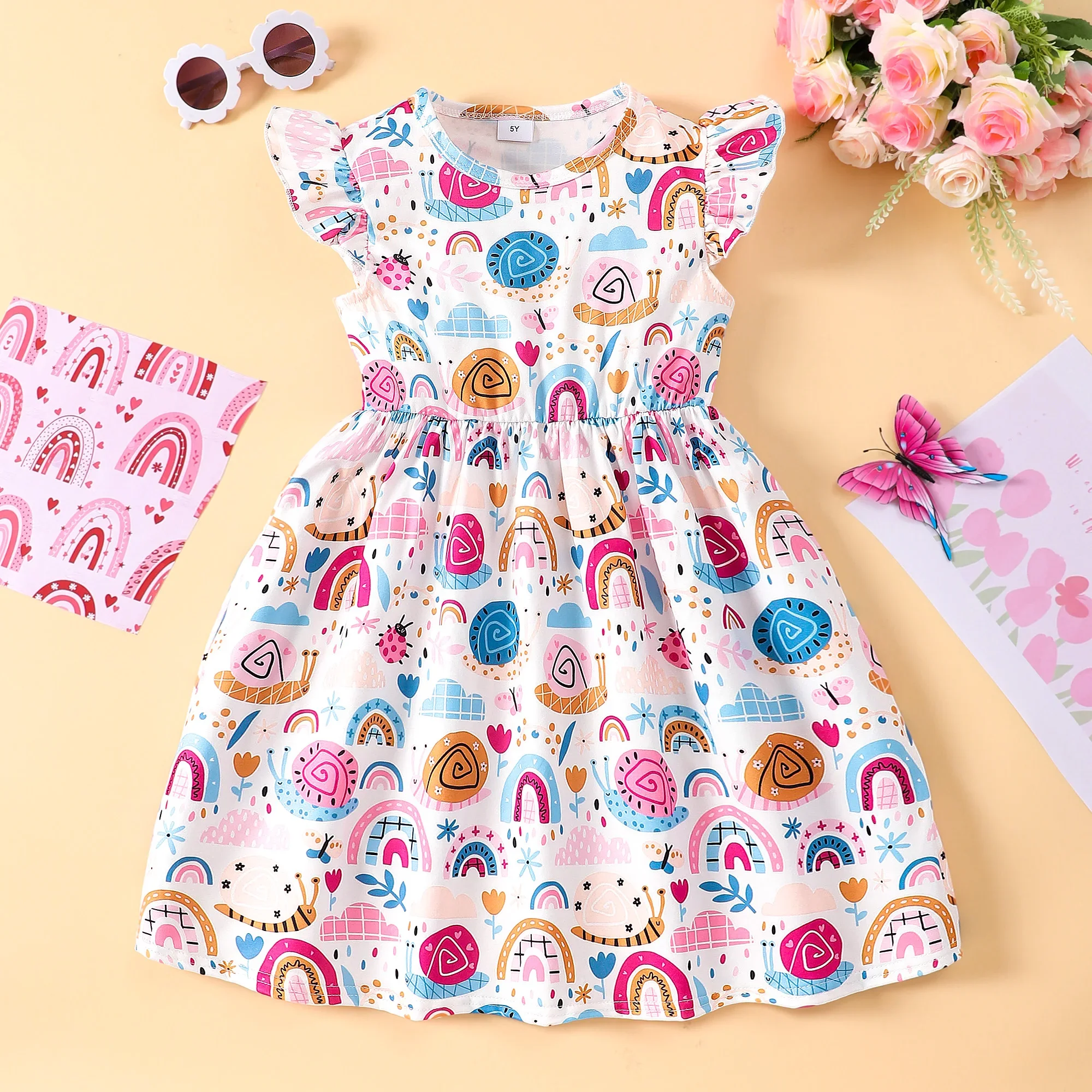 Vestido de girasol para niña – Manga corta de verano - imagen 5