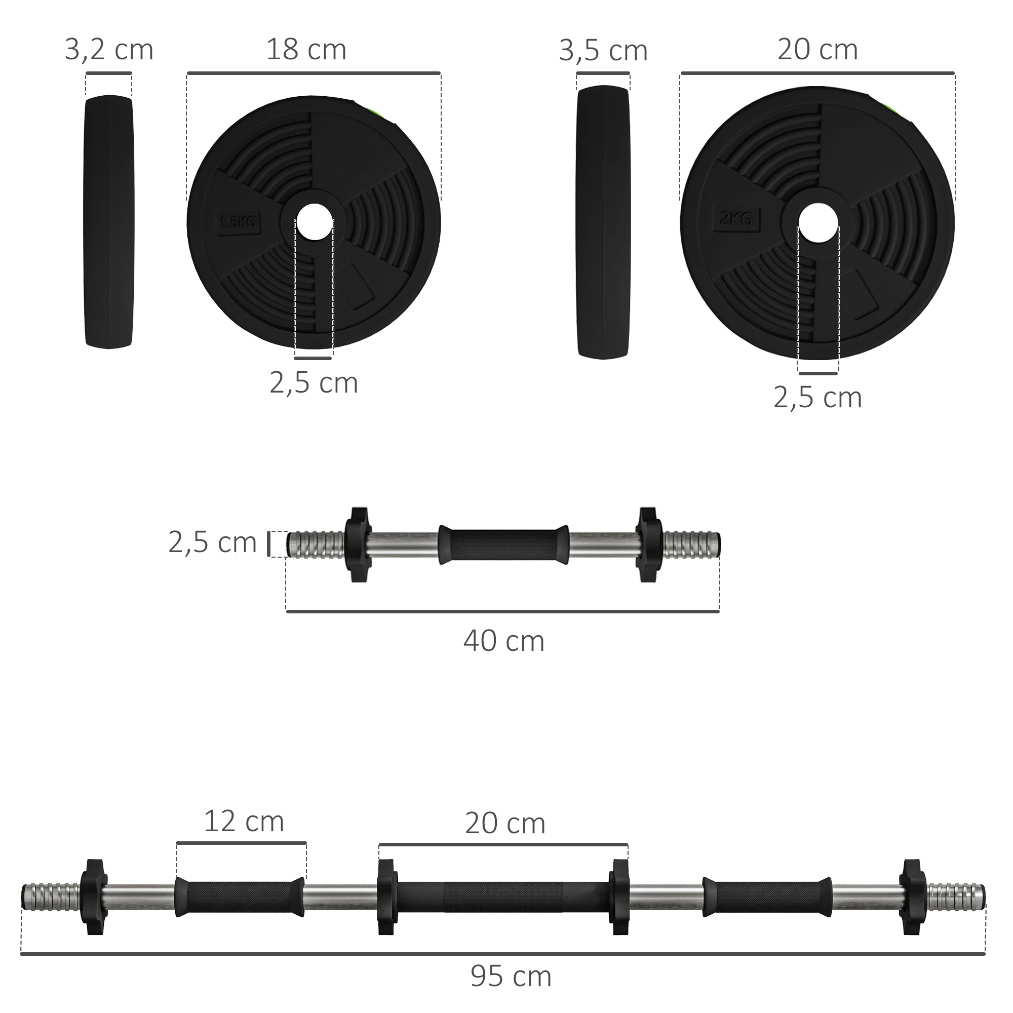 SPORTNOW Juego de Mancuernas Ajustables 2 en 1, Juego de Pesas con Barra de Conexión y Mango Antideslizante, Pesas y Mancuernas para Hombres y Mujeres, Ejercicio de Fitness, Casa Gimnasio - imagen 3