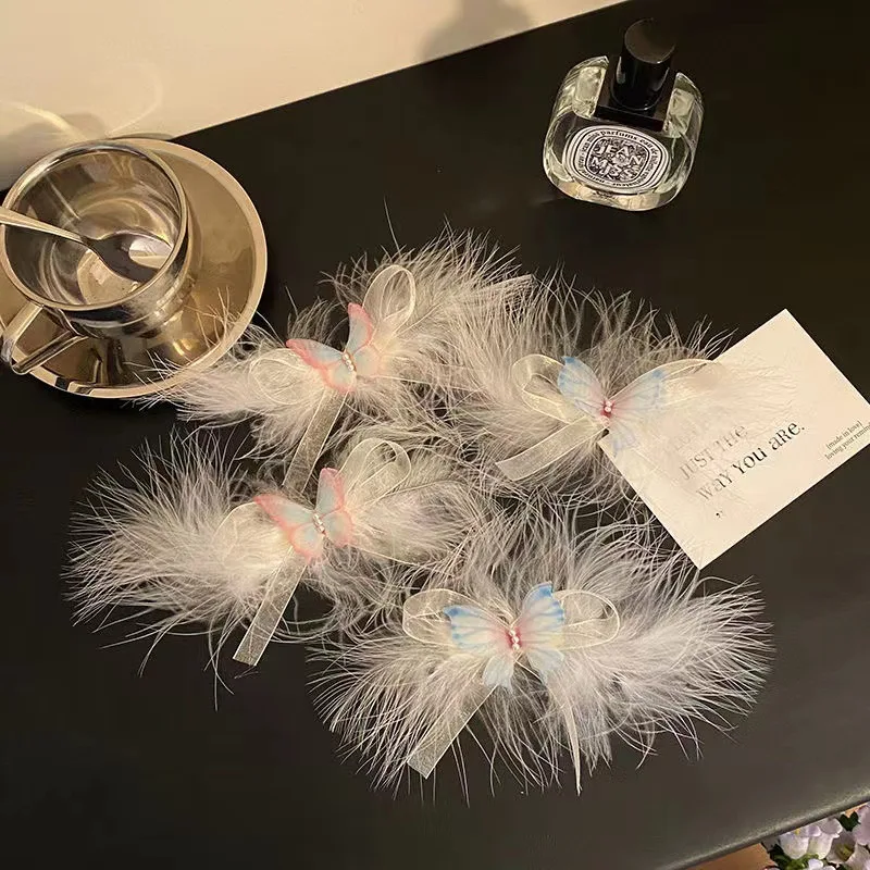 1 pieza de pinzas para el cabello de plumas de mariposa de hadas para niños y niñas, conjunto de horquillas bohemias de bosque, pasadores laterales de princesa para escenario, accesorios para el cabello - imagen 3