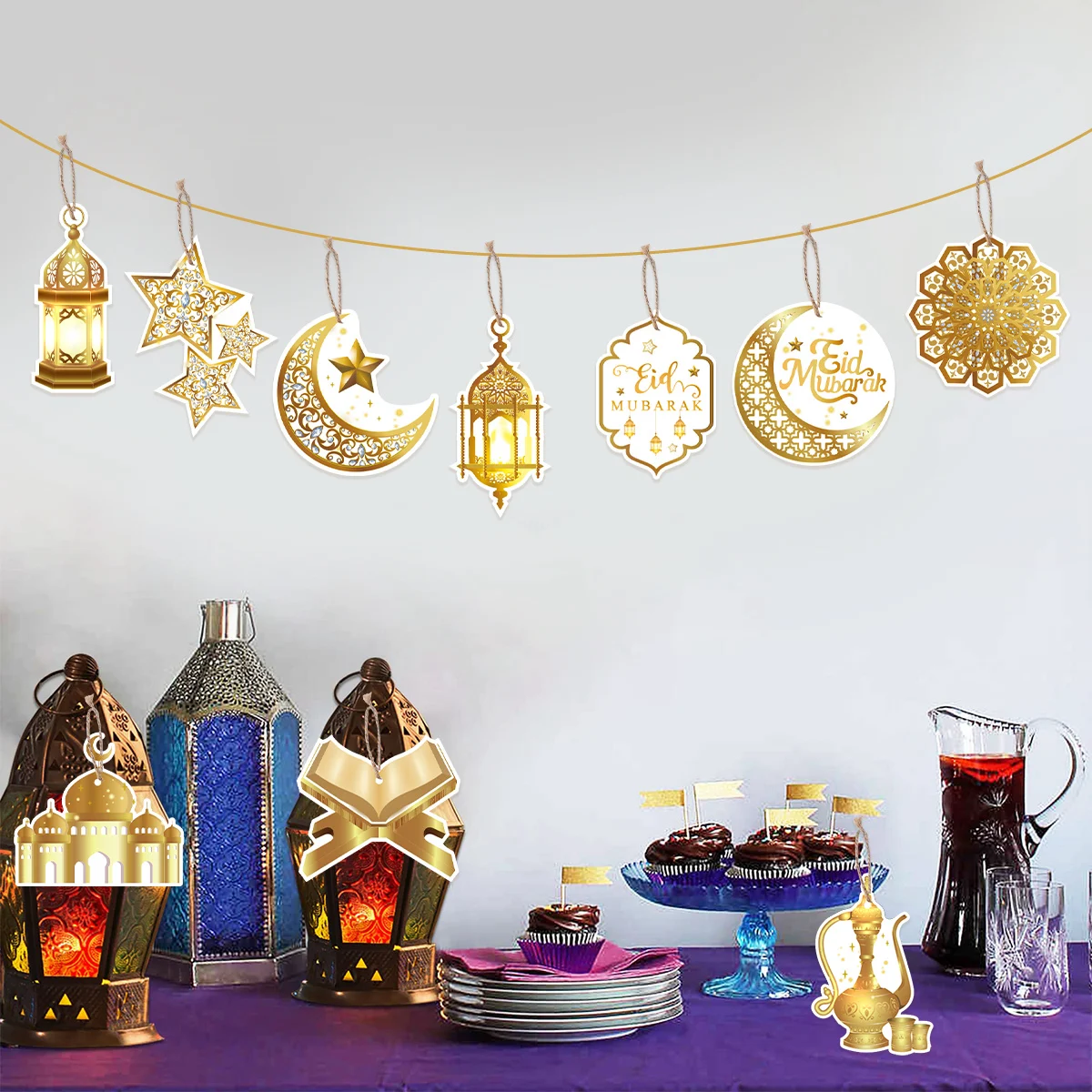 Adorno colgante Eid, decoraciones de Ramadán 2025, Ramadán Kareem EID Mubarak, Festival islámico musulmán, suministros para fiestas Eid al-fitr - imagen 2