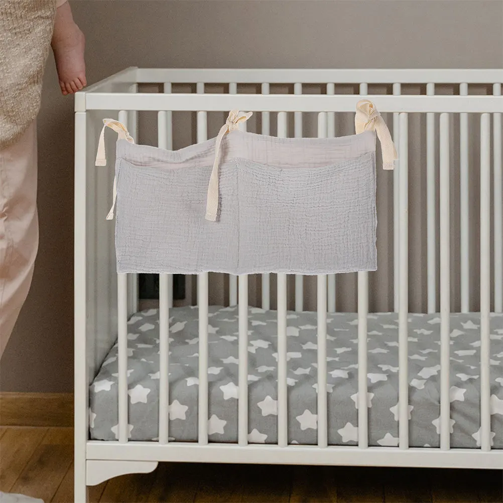 Bolsa colgante organizadora para cuna, carrito de guardería de dos bolsillos de algodón suave para cochecito, cambiador de mesa, almacenamiento de suministros de pañales, 2 uds. - imagen 5