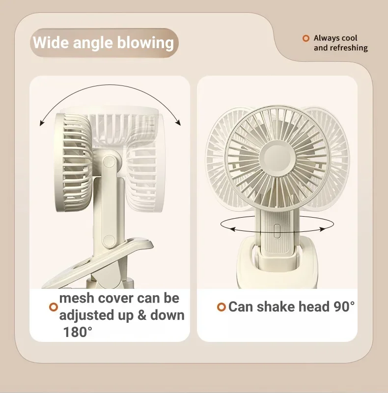 Ventilador USB recargable con clip para cochecito de bebé