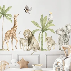 Pegatinas de pared guardería jirafa y animales africanos acuarela