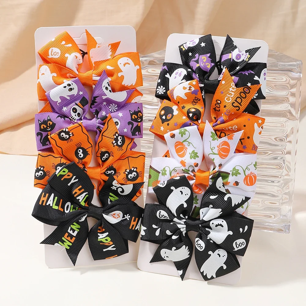 4 unids/set Halloween niños arco Clip de pelo horquillas para niña divertido creativo calabaza murciélago fiesta cinta animación Bowknot horquilla sombreros - imagen 4