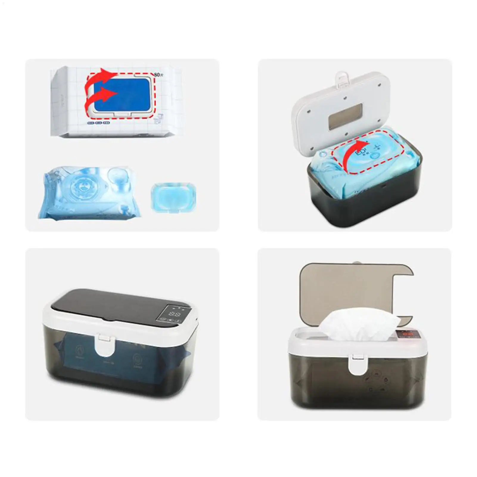 Calentador de toallitas para bebé, calentador y dispensador de toallitas para pañales con luces, carga USB, suministros para bebés para acampar, viajar en coche, viajes por carretera - imagen 4