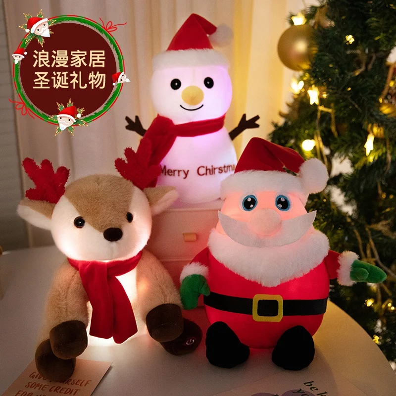 Muñeco de peluche luminoso de Papá Noel, muñeco de nieve de alce, juguetes de peluche, música de Navidad, encantador, regalo de Feliz Año Nuevo, 1 unidad - imagen 4