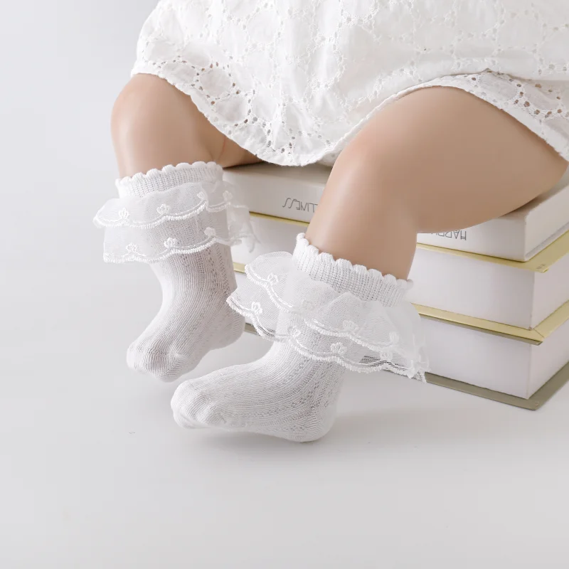 3 par/lote calcetines para niños para niñas encaje volantes verano malla fina calcetines para niños pequeños calcetines blancos de algodón de princesa para niños nuevo - imagen 2