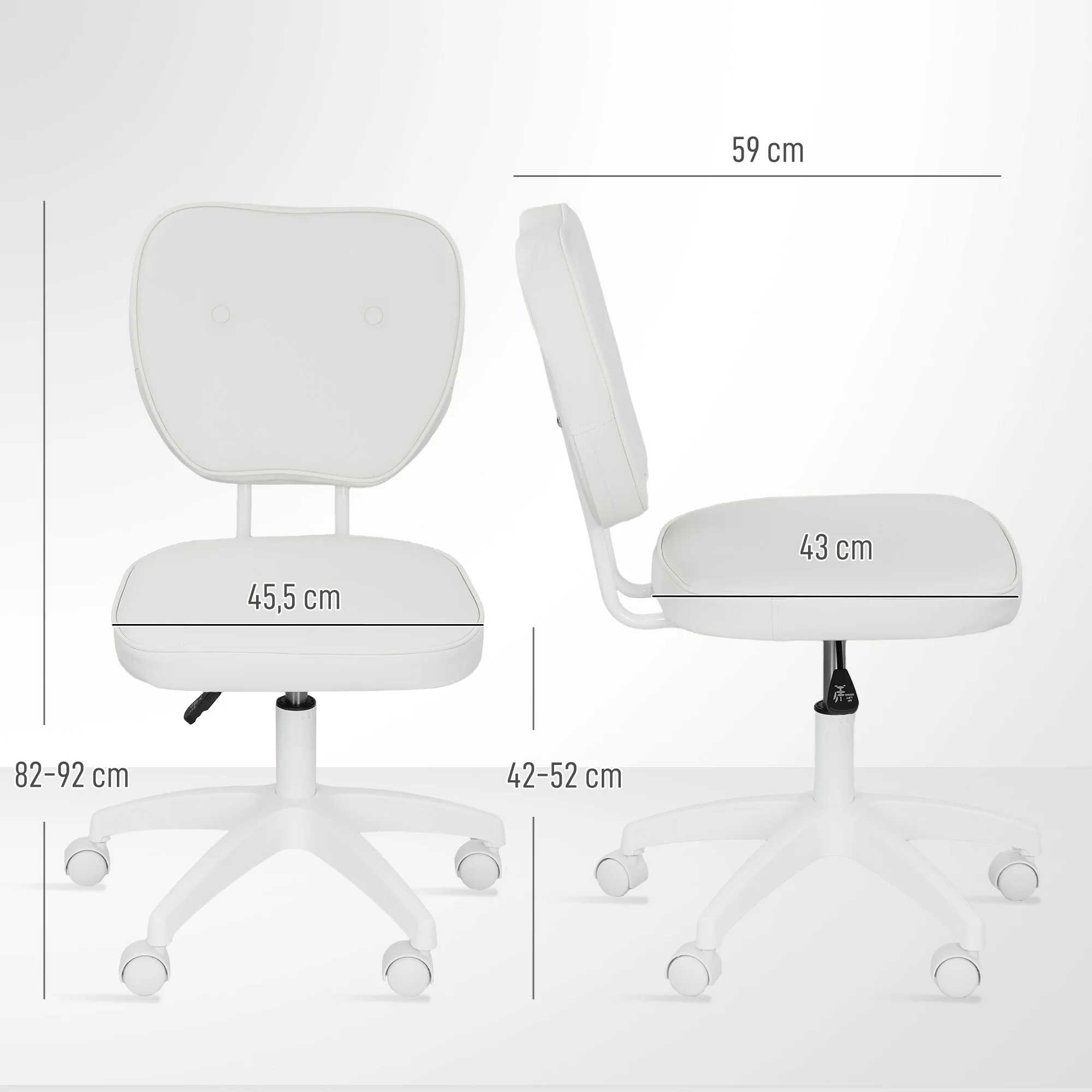Vinsetto Silla de Escritorio Tapizada en PU Silla de Oficina Giratoria con Altura Ajustable sin Brazos Carga 120 kg para Estudio Dormitorio 46x59x82-92 cm Blanco - imagen 2