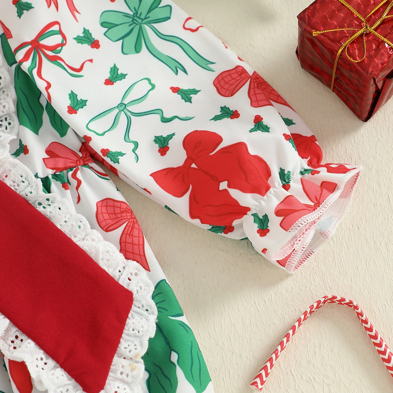 Pelele de Navidad para niñas de 0 a 18 meses, mono con estampado de lazo y cuello redondo de manga larga, ropa informal para uso diario - imagen 5