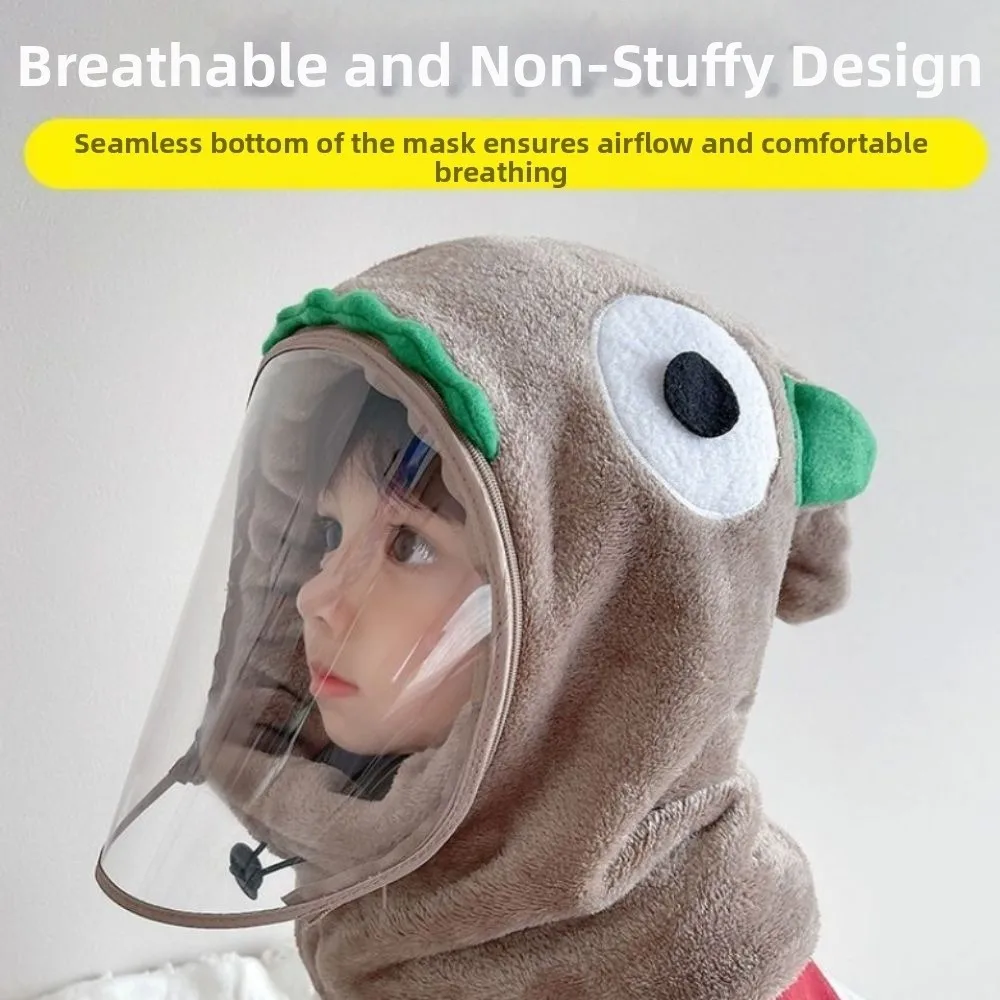 Gorro integrado de dibujos animados a la moda, bufanda a prueba de viento, gorro cálido de invierno con bufanda, protección para los oídos, gorros de nieve gruesos para niños - imagen 5