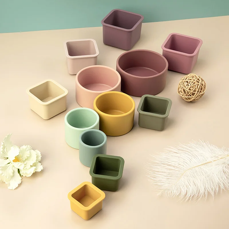 TYRY.HU 1 Juego de taza redonda bloque suave 3D juguetes educativos Montessori mordedor para bebé regalos bebé bloque de construcción de silicona sin BPA - imagen 5