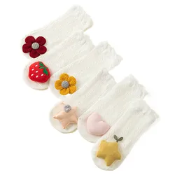 Calcetines de bebé con suela antideslizante con empuñaduras, calcetines de malla de algodón suave para gatear, lindos calcetines de animales para niños pequeños, transpirables para primavera y verano