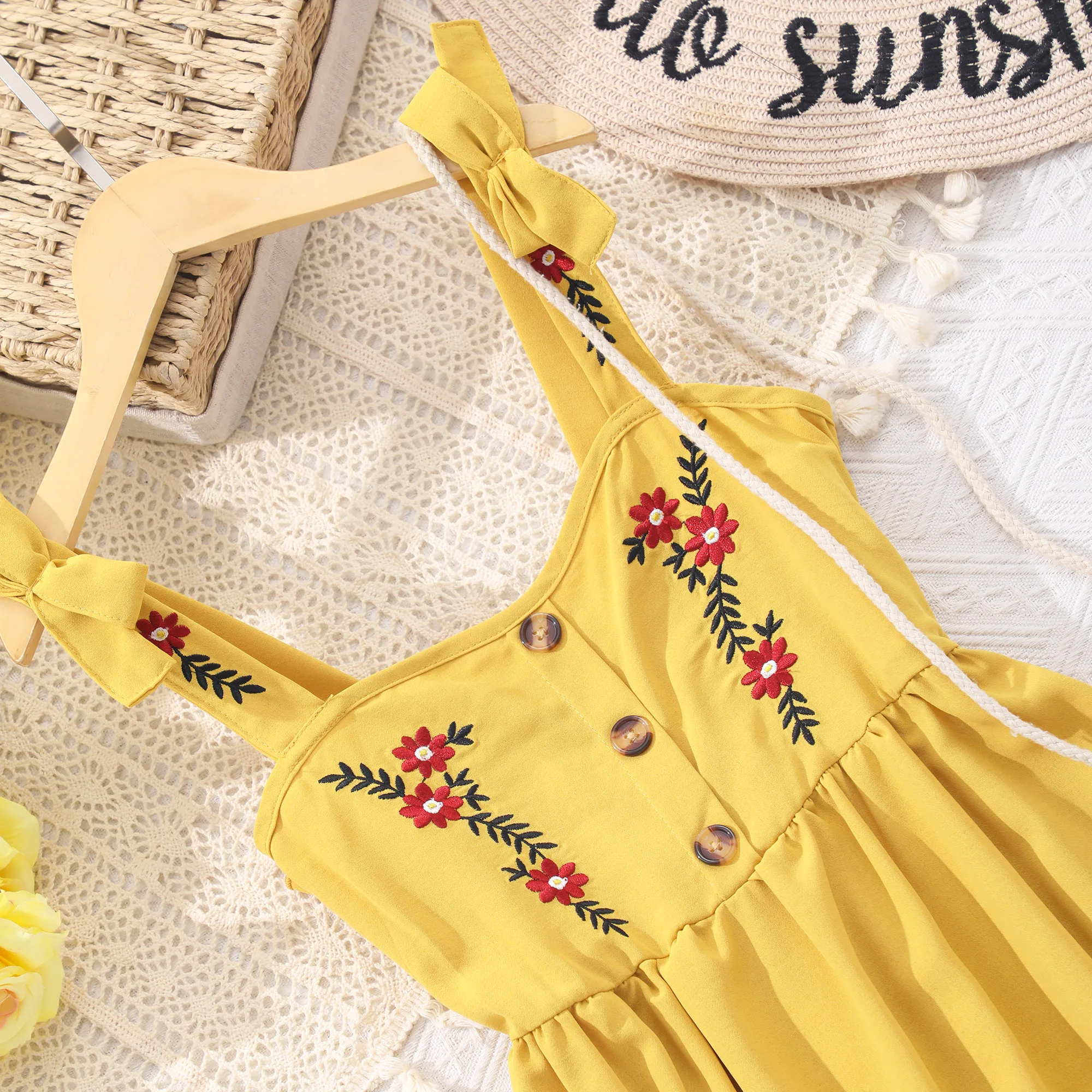 Vestido amarillo para niñas, camisola artística Retro, vestidos para niños, botón, algodón, fiesta de cumpleaños, vestido para adolescentes, 8, 9, 10, 11, 12 años - imagen 2