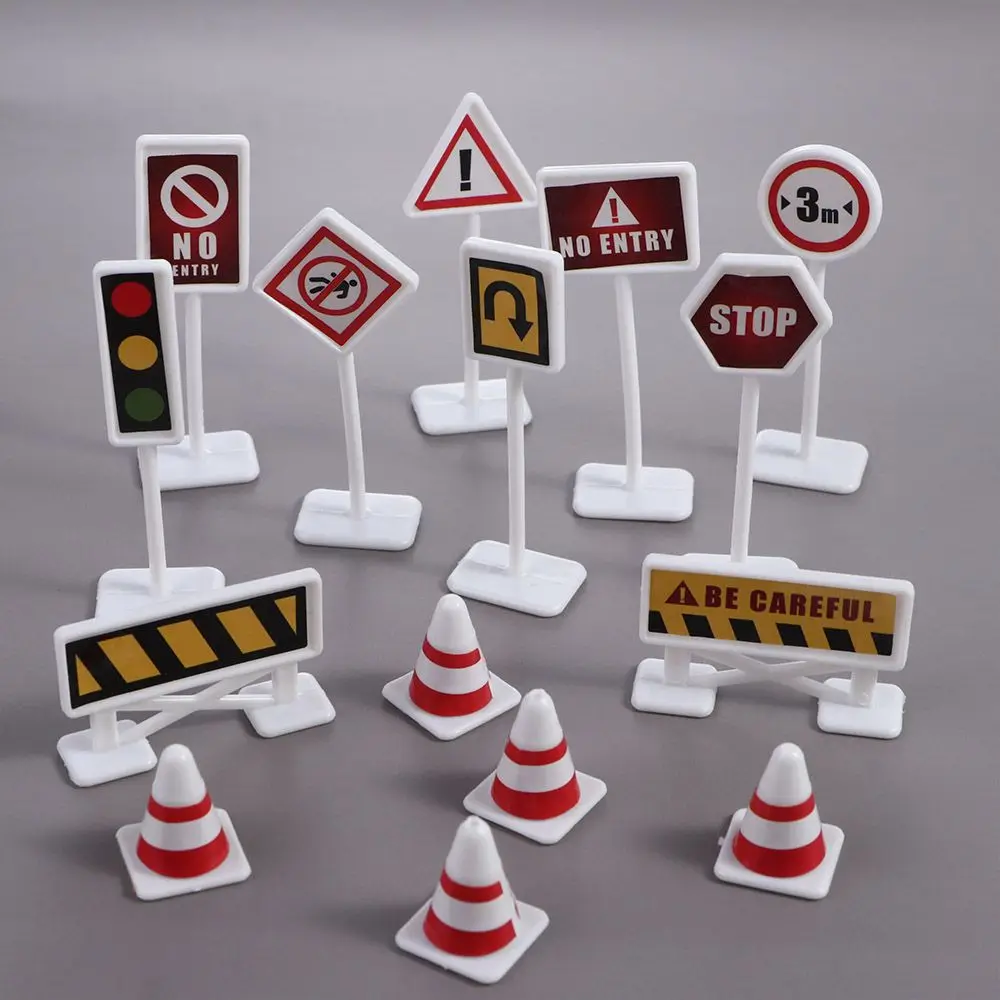 Mini señales de tráfico para niños pequeños, juguete de modelo de bloque de carretera, educación de seguridad, rompecabezas, juguetes de tráfico, 15 piezas por juego - imagen 3