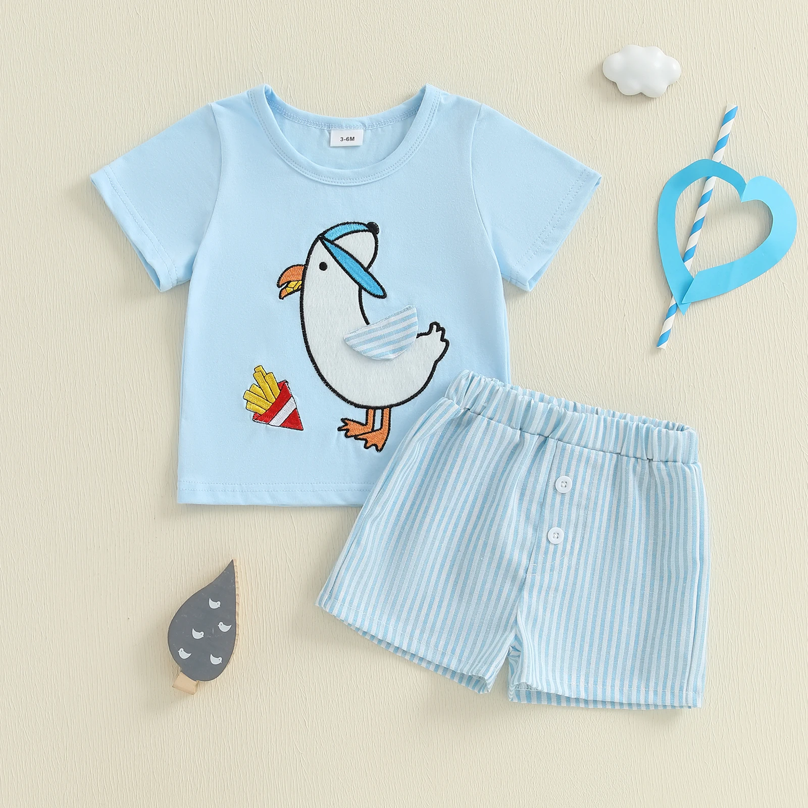 VISgogo-Conjunto de verano para bebé de 1 a 4 años, camiseta de manga corta con cuello redondo y pantalones cortos a rayas, conjunto de 2 uds.