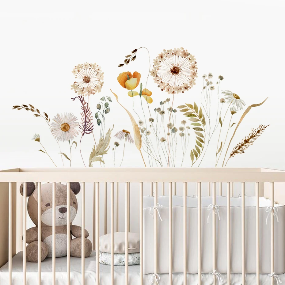 Pegatina de pared vinilo floral bohemia pampas y acuarela para niños - imagen 4