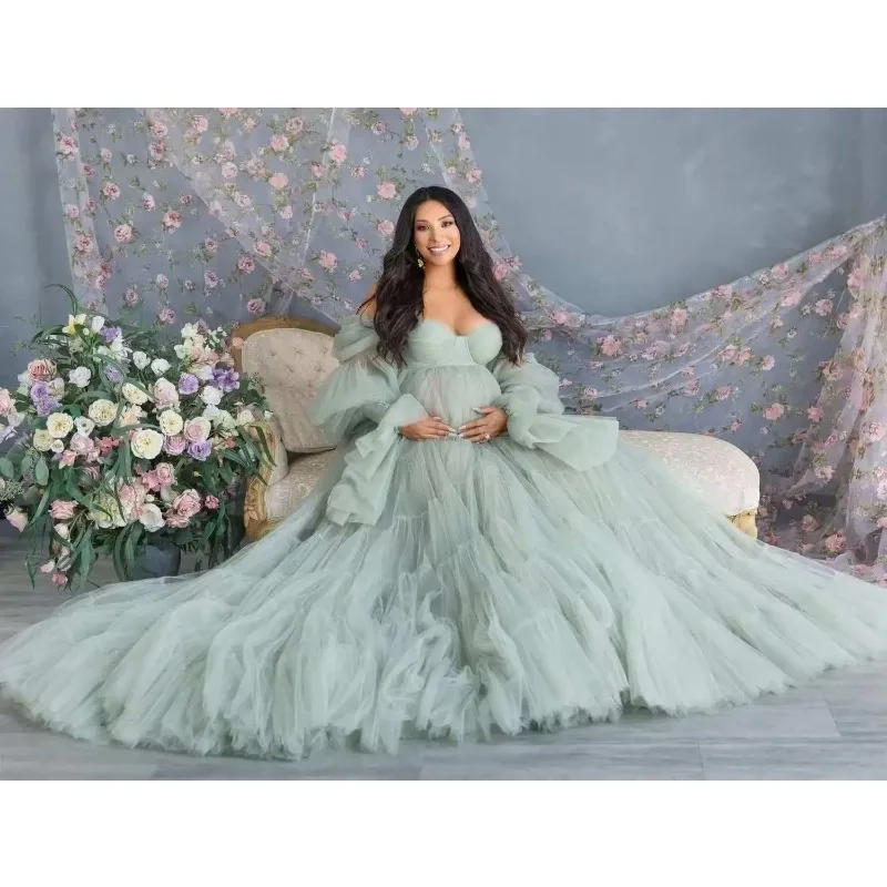 Vestido premamá largo con volantes para sesión de fotos - imagen 3
