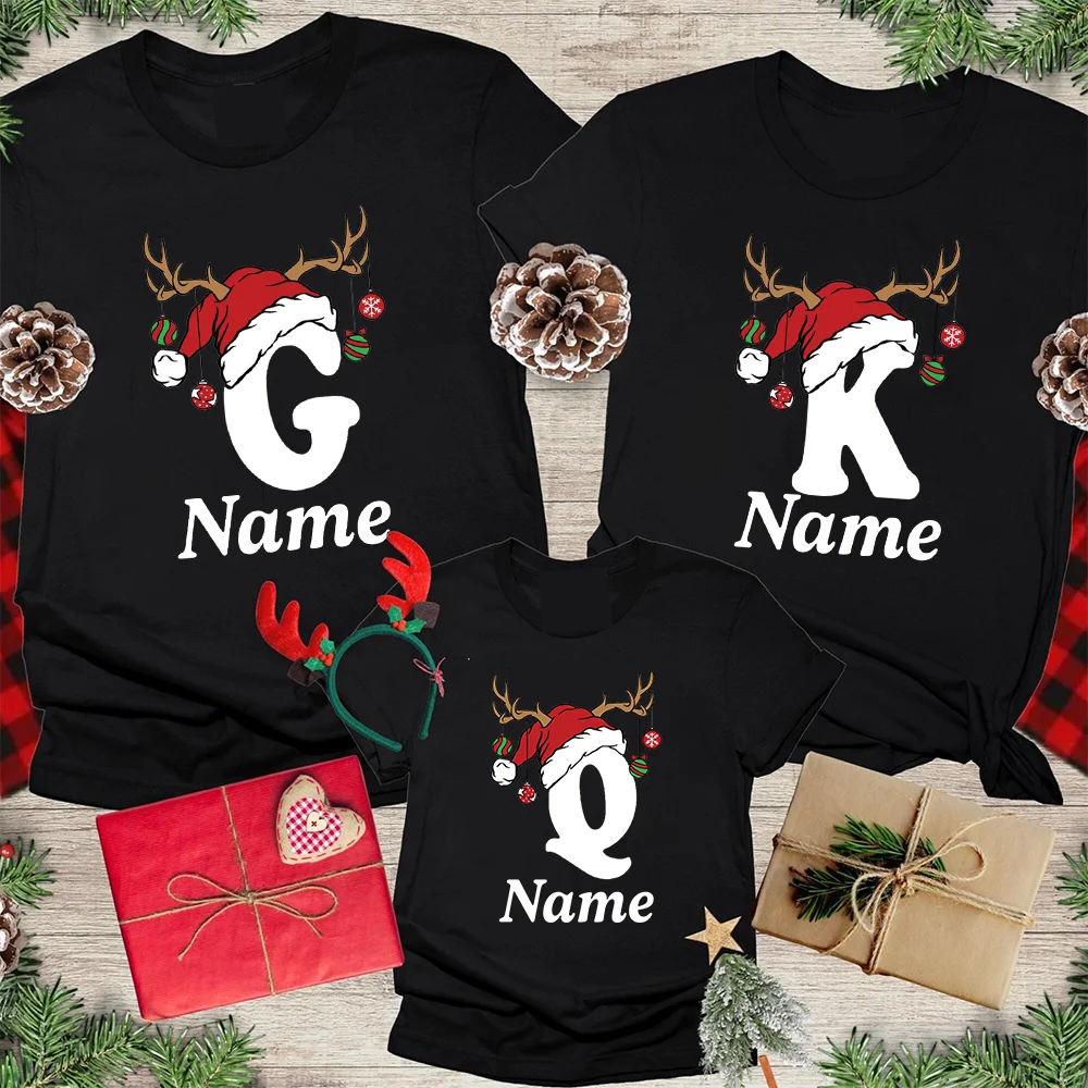 Camisa personalizada de Navidad a juego para la familia, camiseta con inicial con nombre, camisetas para papá, mamá, hermana, hermano, Tops, mono para bebé - imagen 4