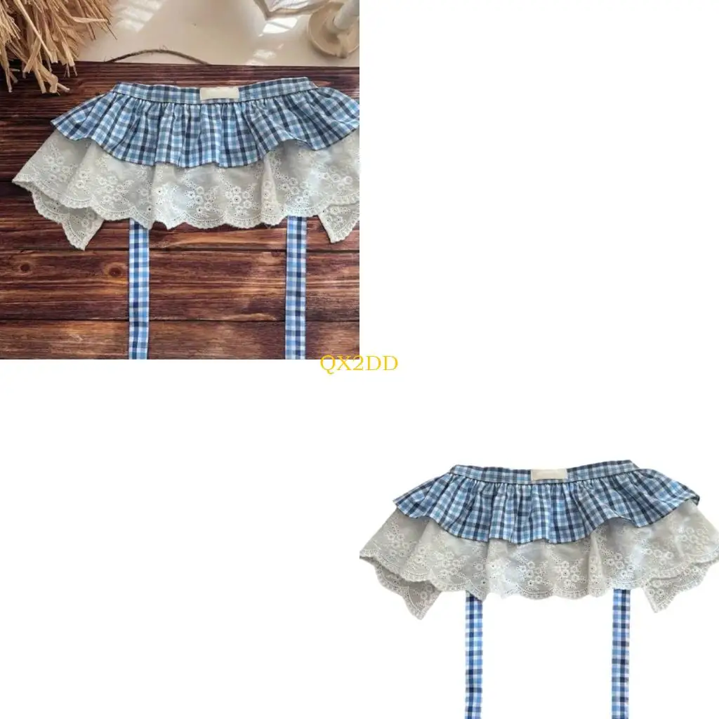 QX2D Childrens Blue Gingham Cake Falda encaje algodón transpirable para ropa diaria