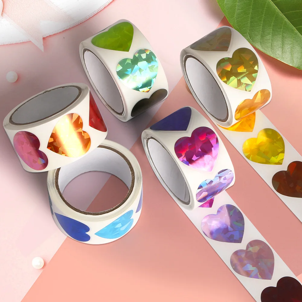 5 rollos de pegatinas holográficas de recompensa, autoadhesivas, decoración de álbum, papel de aluminio, estrella, corazón, flor, punto redondo, pegatinas Ren - imagen 3