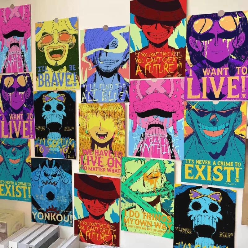 Póster con estampado de Anime de Luffy de una pieza, arte autoadhesivo, pegatina de papel impermeable, decoración de pared del dormitorio, cafetería, Bar, habitación, nuevo - imagen 3