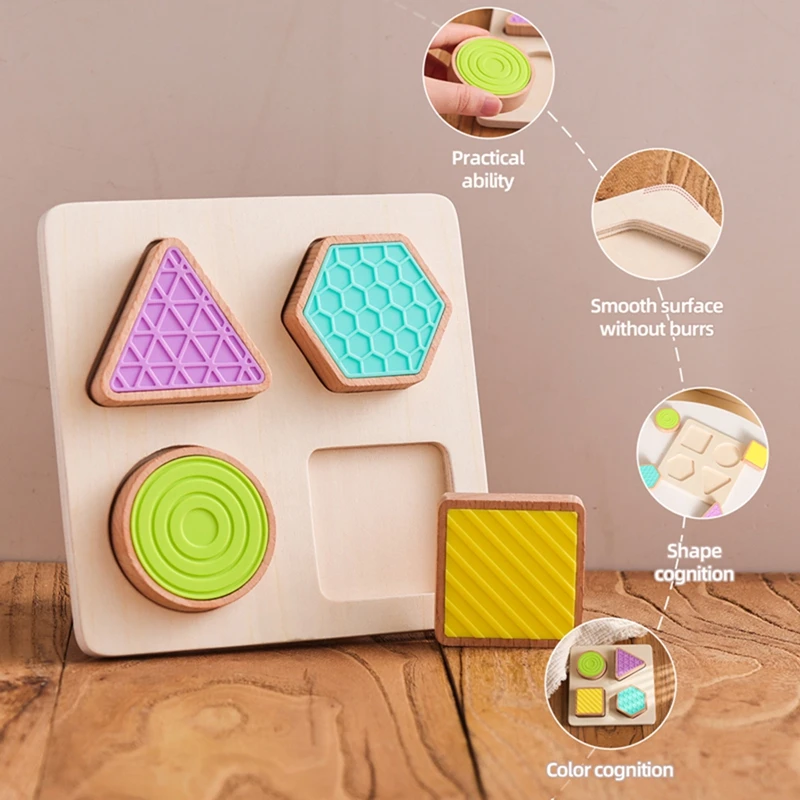 Juguetes de madera Montessori para bebés de 0 a 12 meses, tablero de agarre geométrico colorido, juguetes sensoriales para recién nacidos, juego de reconocimiento de formas táctiles, juguete para regalo - imagen 3