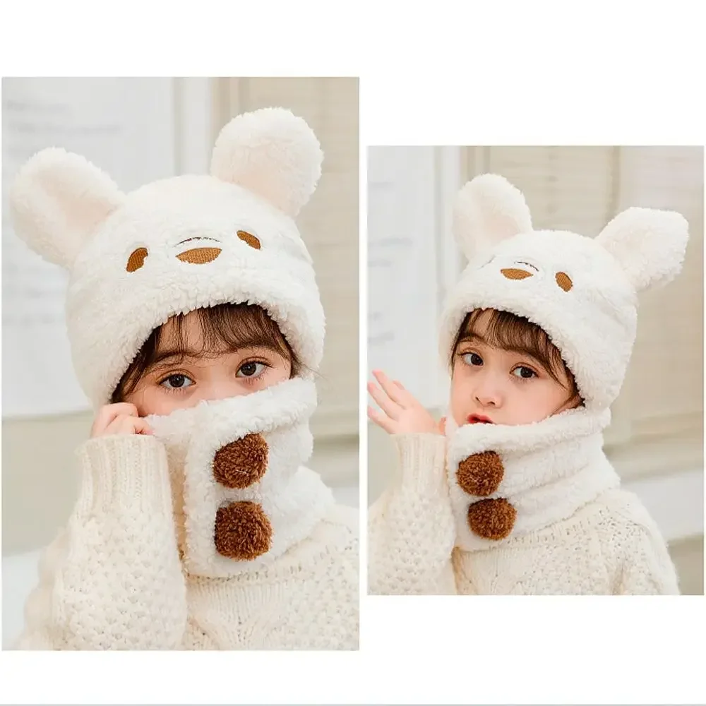 Nuevo gorro con protección para los oídos de osito bonito a prueba de viento para mantener el calor, bufanda, jersey de una pieza a prueba de frío, sombrero para niños - imagen 4