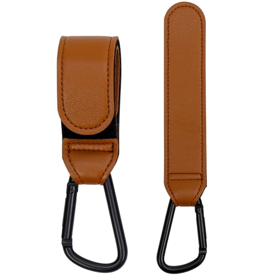 Gancho para cochecito de bebé, organizador de cochecito de cuero PU, colgador de bolsa de pañales, ganchos con hebilla de escalada, accesorios de viaje para cochecito, 1/2 Uds. - imagen 3