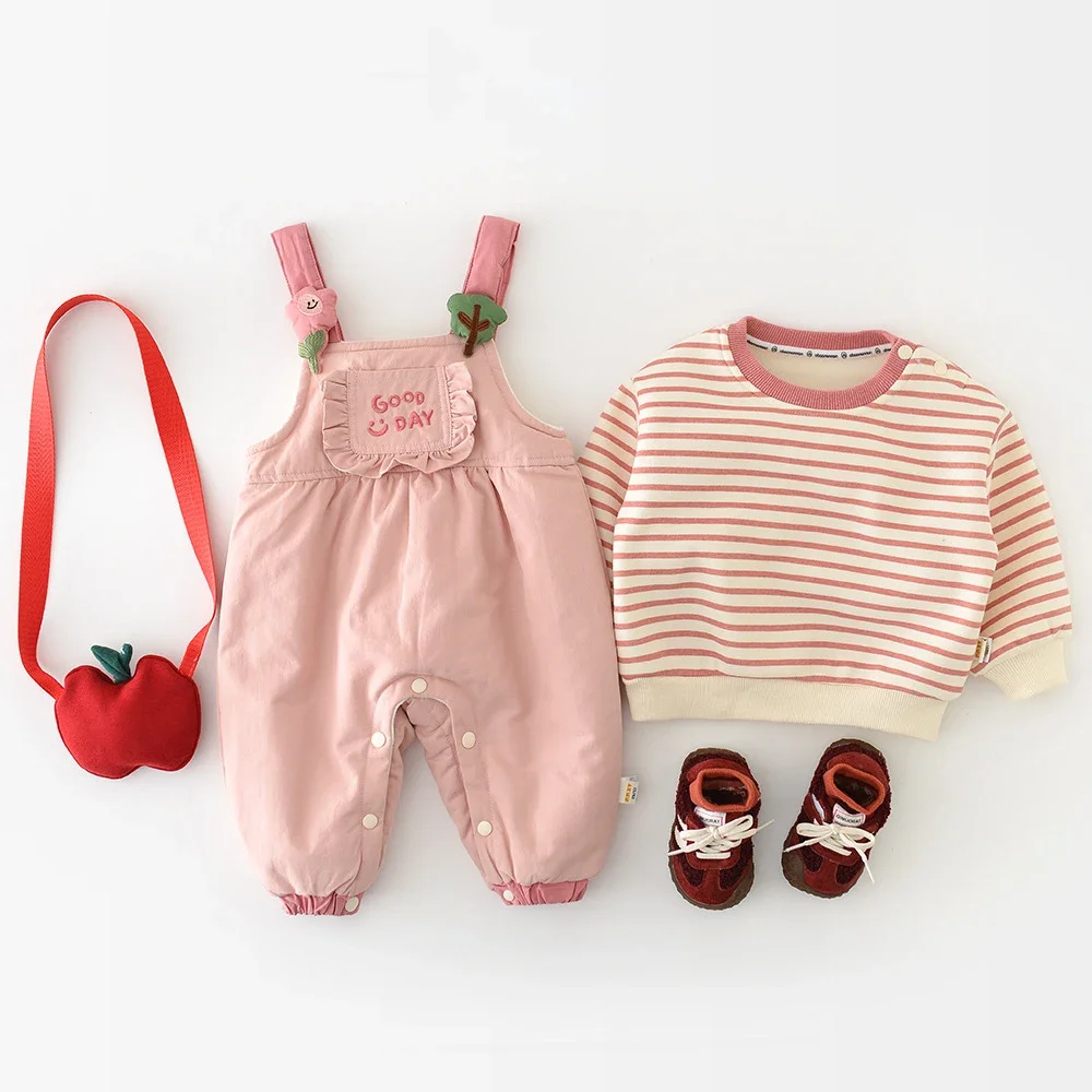 MILANCEL nuevo invierno bebé peleles rosas 6M-3T Linda letra flor niñas conjunto infantil polar acolchado mono suelto para niños pequeños - imagen 3