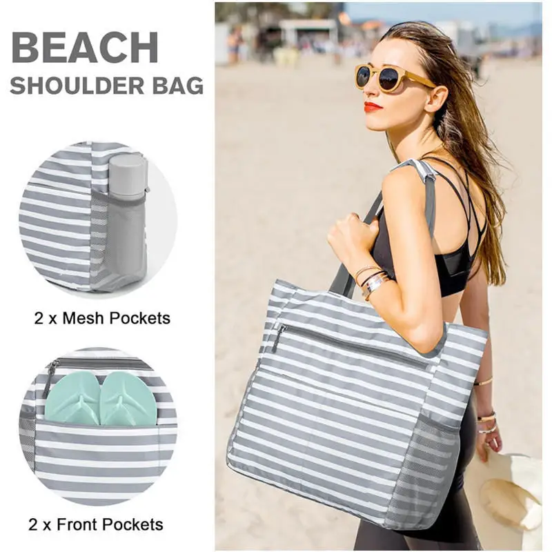 Nueva bonita bolsa de playa de gran tamaño, impermeable y a prueba de arena, plegable, de gran capacidad, portátil, bolsa de almacenamiento de mano