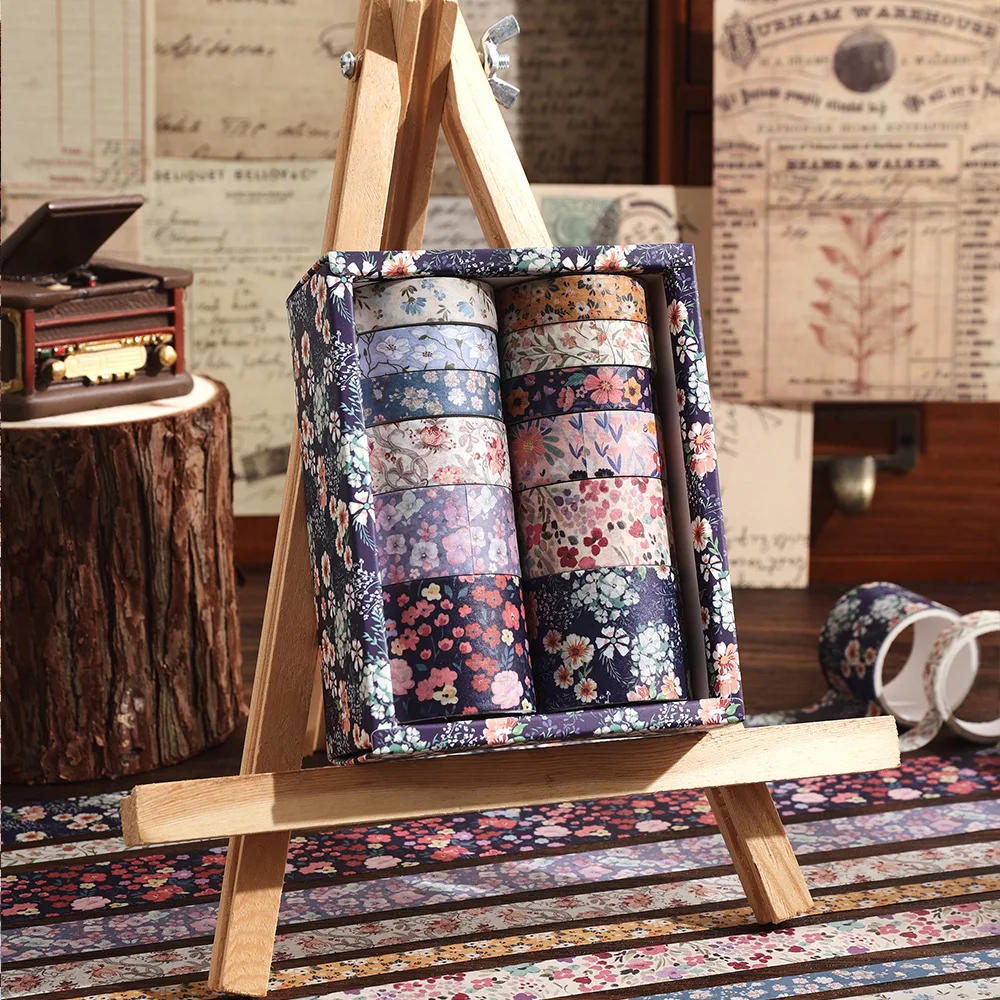 Juego de 12 rollos de cintas Washi florales Vintage, cinta adhesiva decorativa de colores DIY, cuaderno, diario, suministros de envoltura para diario - imagen 2