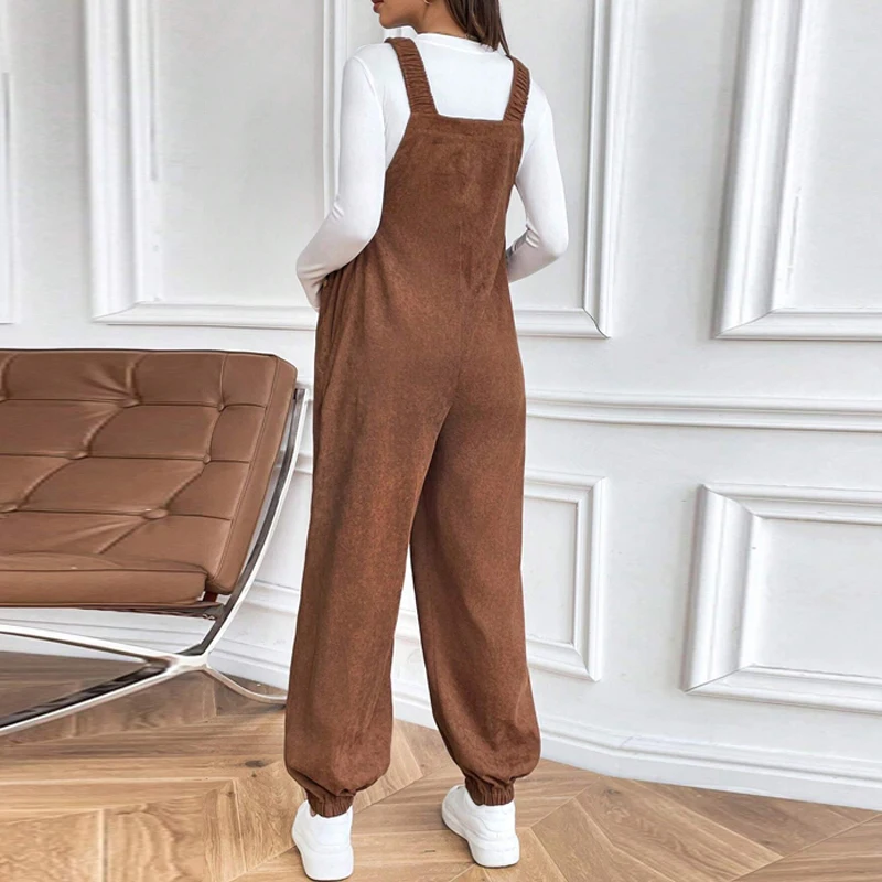 Pantalones para mujeres embarazadas con cintura ajustable 2025, ropa de maternidad de otoño e invierno, monos de pana holgados y informales a la moda - imagen 3