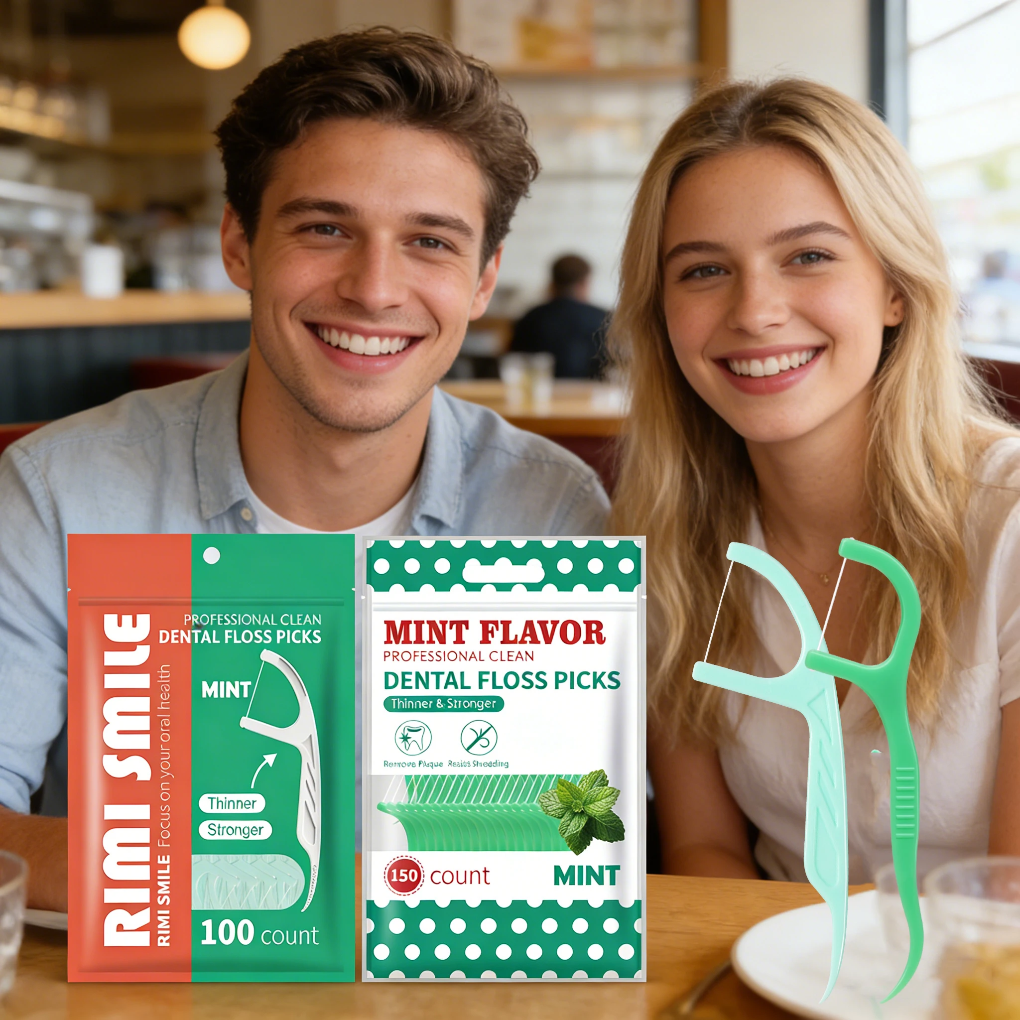 Palillos de hilo dental desechables con sabor a menta para adultos - imagen 2