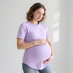 Camiseta premamá de verano de algodón suave y holgada