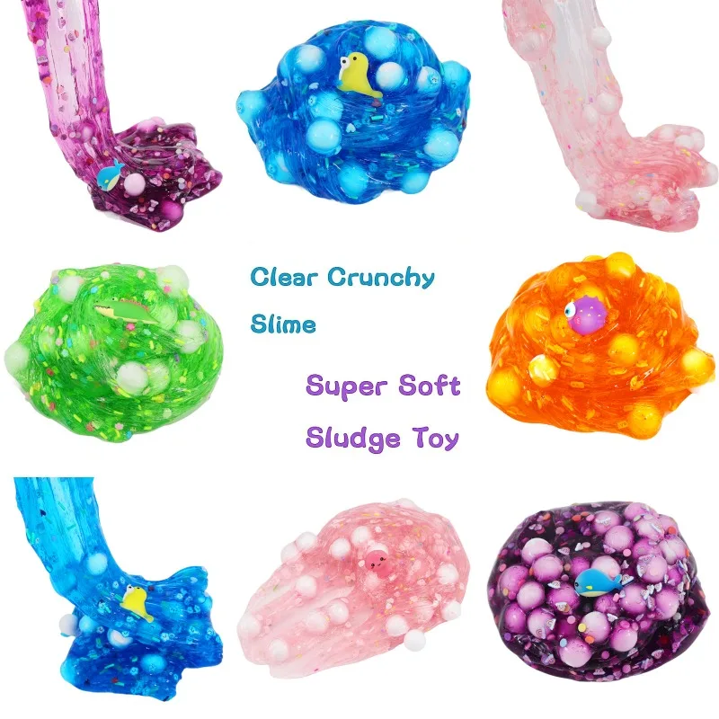 70ml Squishy Slime broma juguetes sensoriales océano tema sello medusas Pufferfish partículas grandes cristal barro juguete para aliviar el estrés regalo - imagen 2