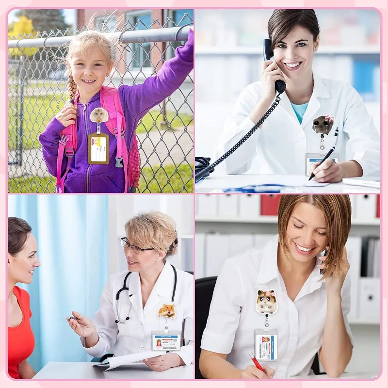 Lindo divertido hámster acrílico insignia carrete retráctil Clip de cocodrilo titular de la tarjeta de identificación para enfermera Doctor trabajador de oficina maestro estudiante - imagen 5