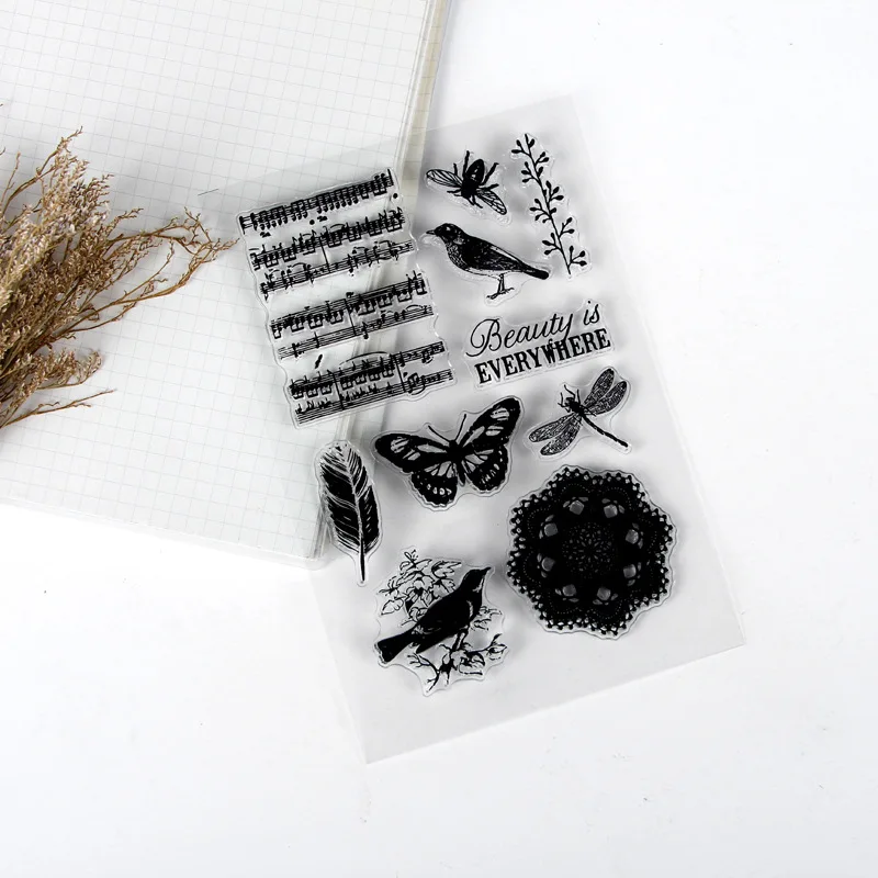 Sello transparente de silicona con flor de mariposa Vintage, sello decorativo para manualidades DIY para álbum de recortes - imagen 4