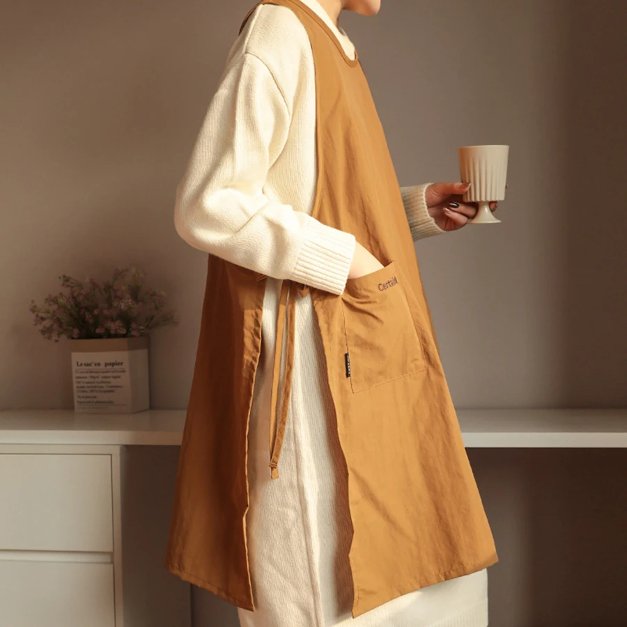 Chaleco largo antisuciedad, delantal de cocina impermeable con bolsillos, delantal de trabajo para pintura para mujer, delantal de belleza para salón de uñas