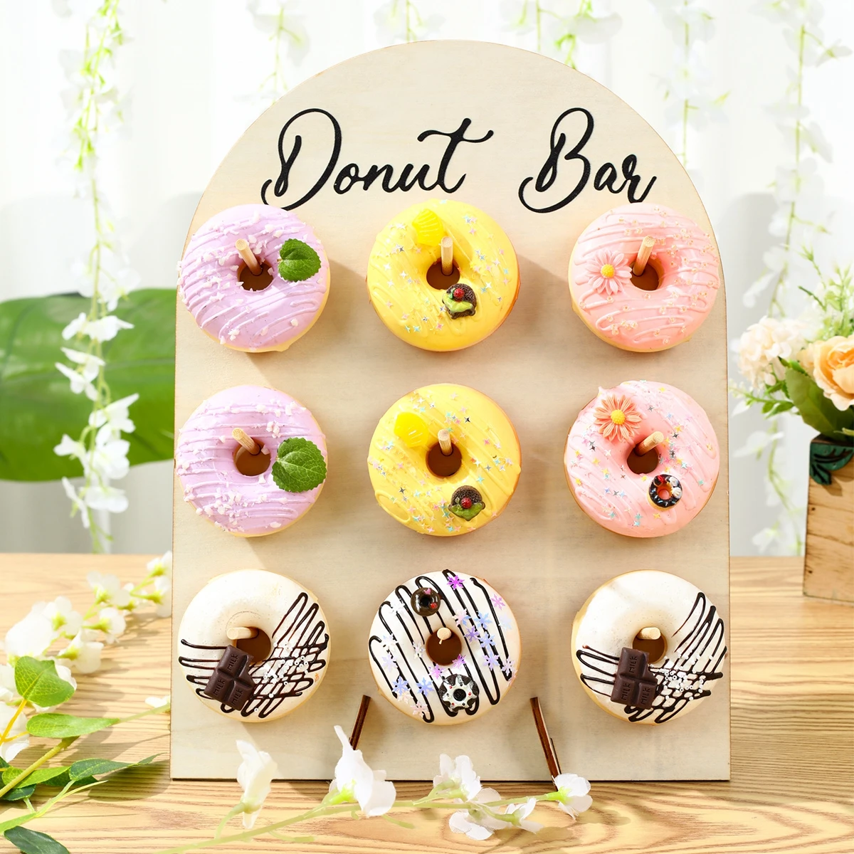 Soporte de madera para donuts – Barra baby shower y cumpleaños